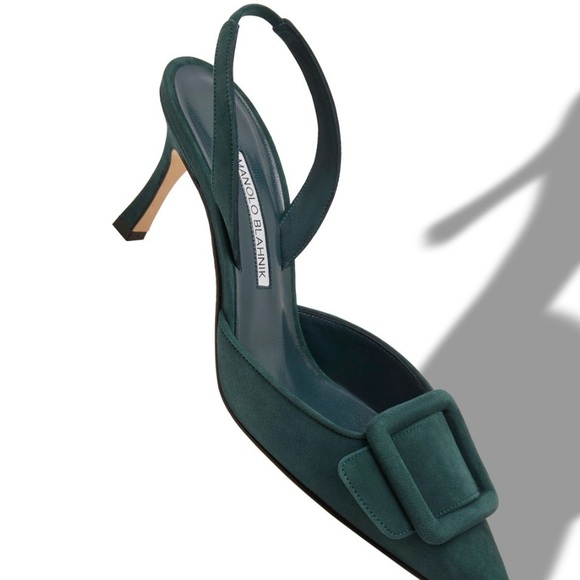 Manolo Blahnik Dark Green Slingback Maysi Heels - Picture 2 of 10